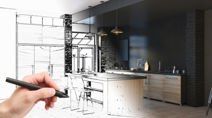 hand drawing a modern kitchen design