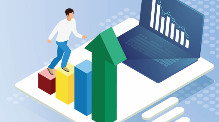 man climbing bar graph of increasing ROI