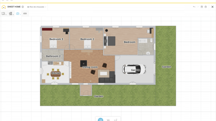 Plan 2D maison, 3 chambres réalisé avec le logiciel de plan 2D HomeByMe