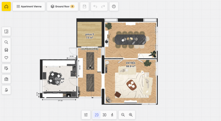 Exemple de l'interface Homebyme pour un plan de maison 2D