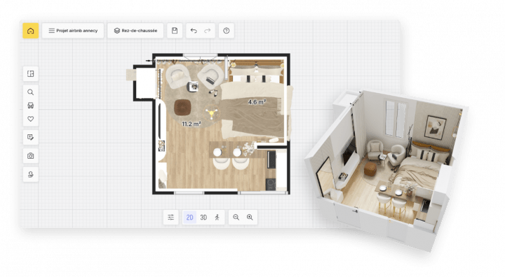 Plans de maison en ligne 2D et 3D réalisés sur le planner Homebyme
