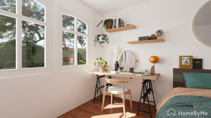Petit bureau de chambre bien éclairé
