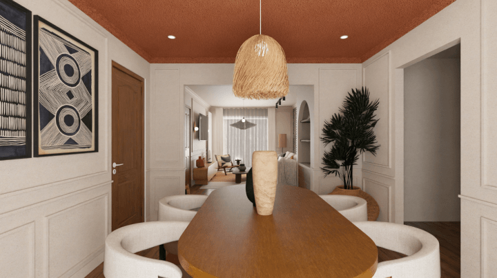 Rendu réaliste 4K s'une salle à manger de style éthnique