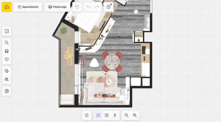 Diseño de interiores en 2D desarrollado con las funcionalidades avanzadas de HomeByMe.
