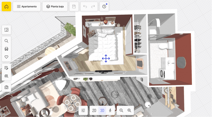 Plano de planta 2D de dormitorio diseñado con la plataforma de planificación HomeByMe.