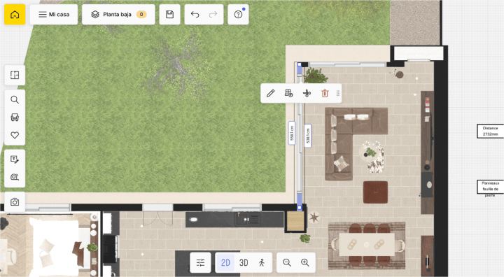 Plano de plan 2D mostrando el jardin de un proyecto homebyme