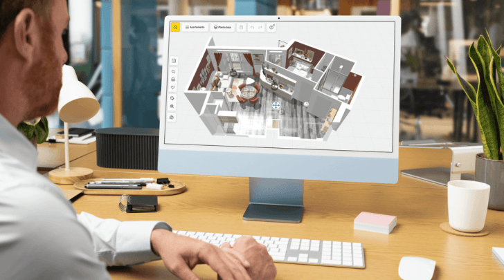 Usuario trabajando en un proyecto de decoración interior con el software HomeByMe.
