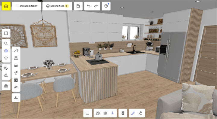 Home remodelling of an open white and wood kitchen design