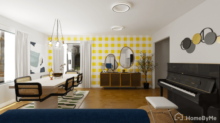 Accent wall with stipped wallpaper example decoration by the living room layout planner homebyme