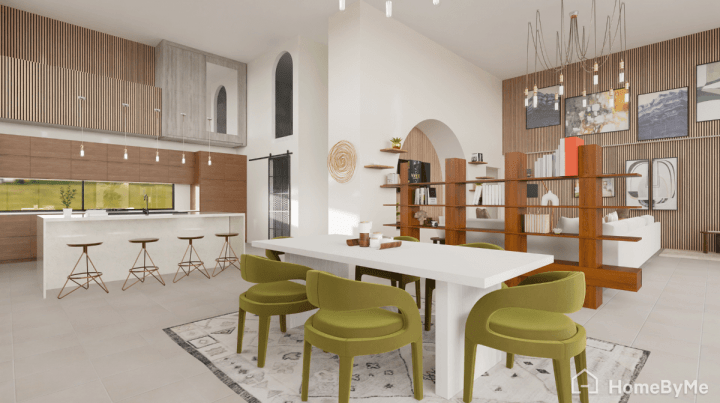 4K realistic image of an open living room remodel