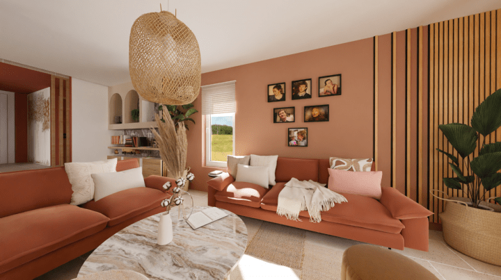 Remodeling of a living room in pink tones created by homebyme