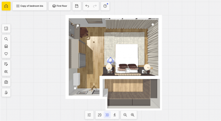 3D view of a bedroom designed using HomeByMe.