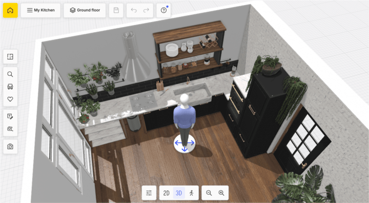3D visualization of a small kitchen created using HomeByMe.