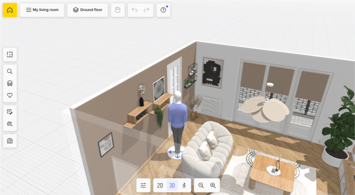 3D view of an interior design project of a living room created using HomeByMe.