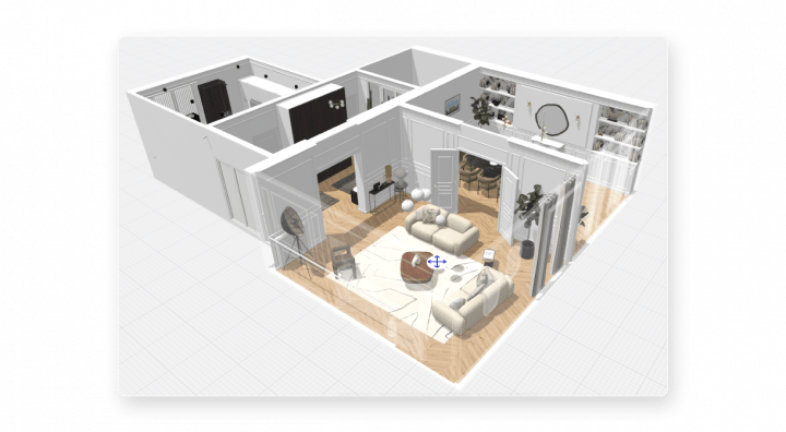 Plan de maison 3D en vue panoramique sur le logiciel Homebyme