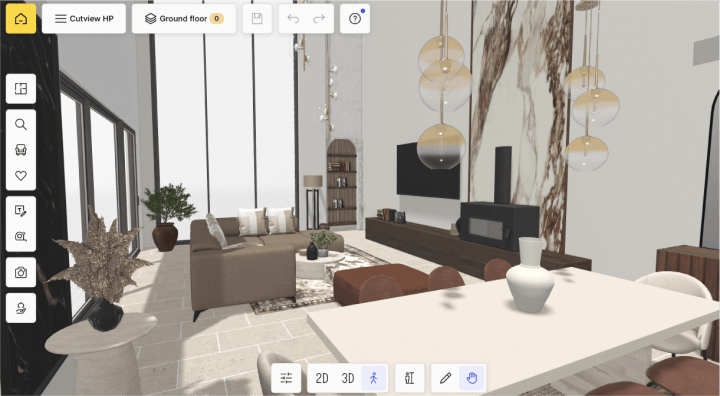 A 4K high-realistic image of a living room created thanks to the planner