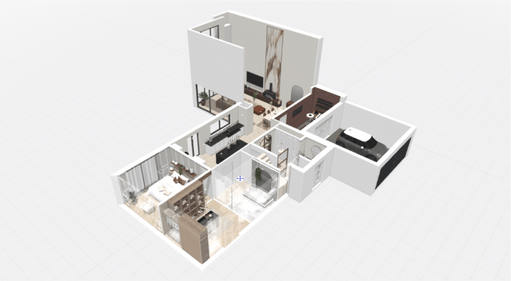 The 3D floor plan a of a whole house with garage