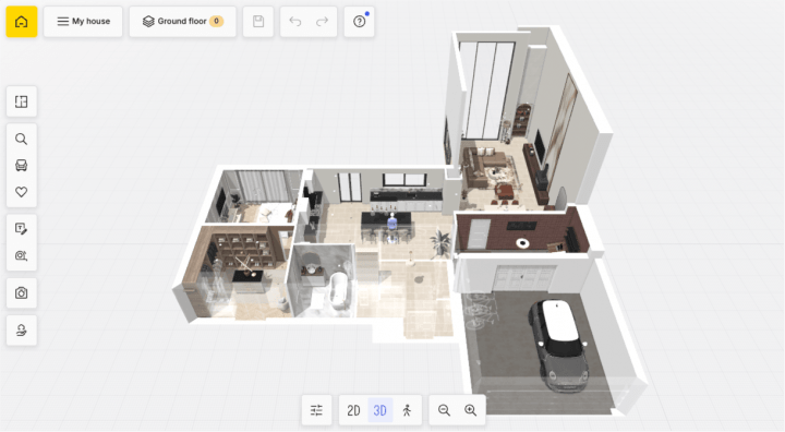 Top-down view of a house floor plan