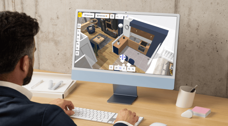 Profesional diseñando un espacio interior con el software HomeByMe.