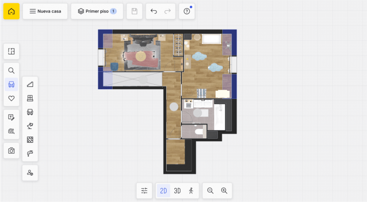 Plano de planta en 2D listo para personalizar con HomeByMe.
