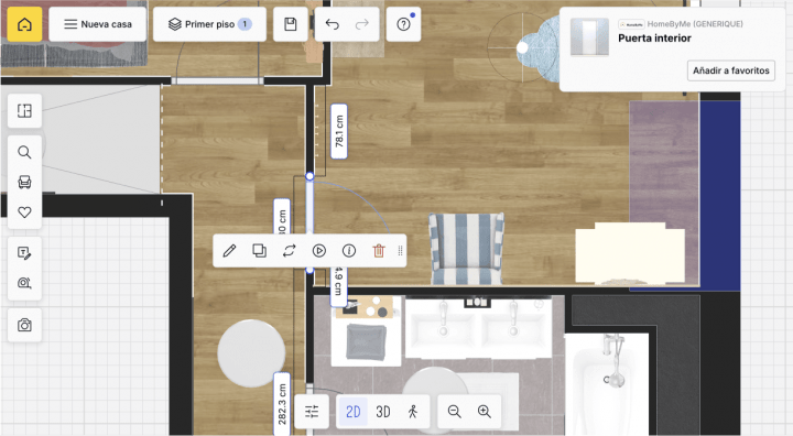 Proyecto de interiorismo en 2D creado con las soluciones de diseño HomeByMe.