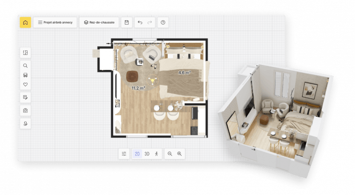 Visualización 3D de un dormitorio moderno diseñado con HomeByMe.
