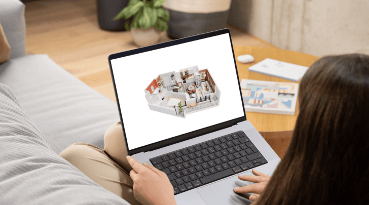 Diseñador de interiores creando un plano 2D