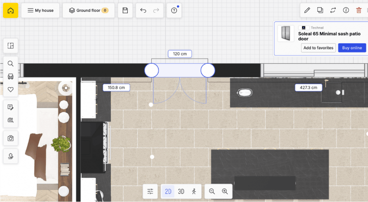 Plan 2D de l'entrée d'une maison réalisé sur le logiciel d'aménagement HomeByMe