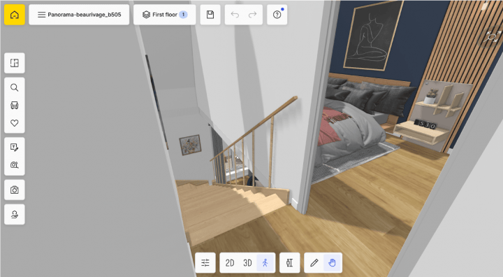 Vue 3D de chambre conçue avec le logiciel d'aménagement HomeByMe