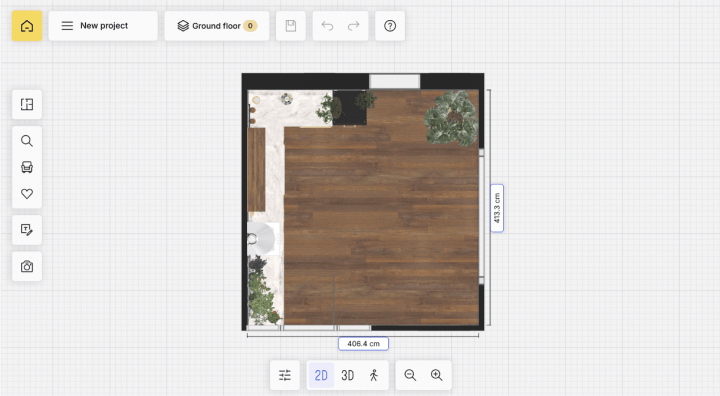 Plan 2D de cuisine réalisé sur le logiciel d'aménagement HomeByMe.