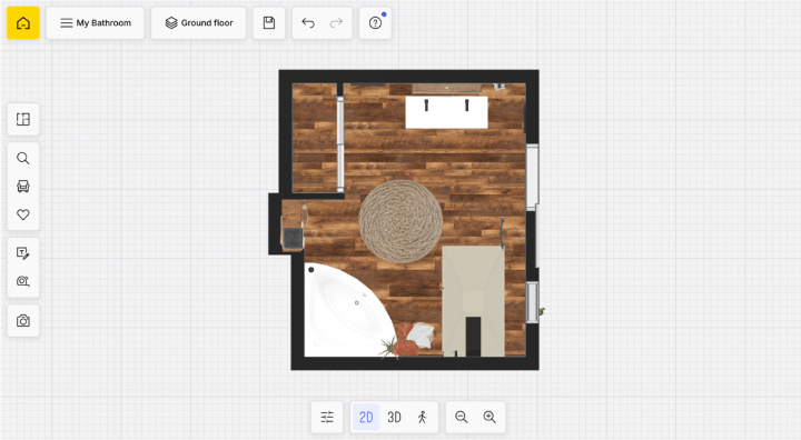Plan 2D de salle de bain réalisé sur le logiciel d'aménagement HomeByMe.