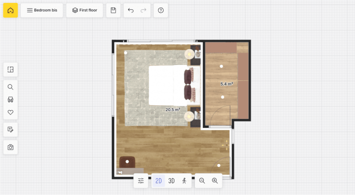Plan 2D de chambre réalisé sur le logiciel d'aménagement HomeByMe