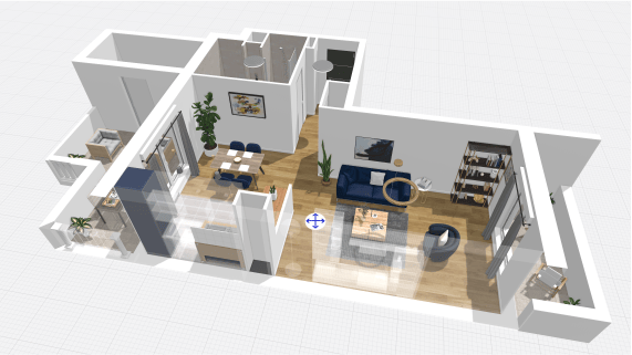 Plan 3D d'un grand appartement conçu dans un projet HomeByMe.