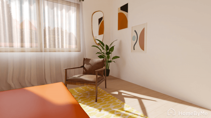 Détails d'une chambre de décoration mid-century moderne