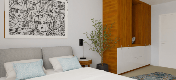 Exemple de chambre d'inspiration mid-century moderne