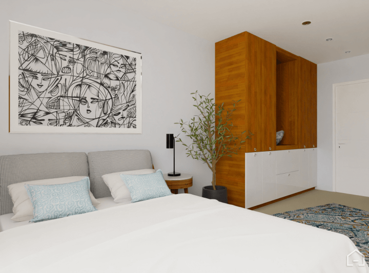 Exemple de chambre d'inspiration mid-century moderne