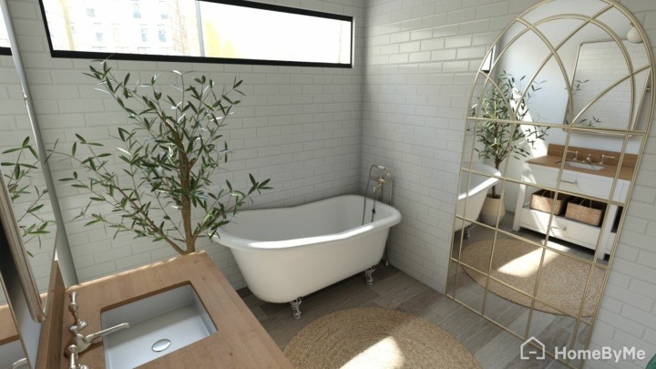 Bucolic bathroom with an olive tree