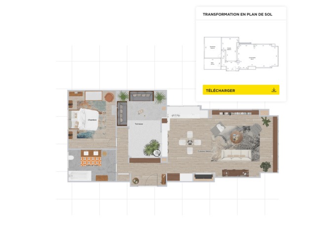 Plan 2D d'une maison mid-century modern réalisé sur HomeByMe