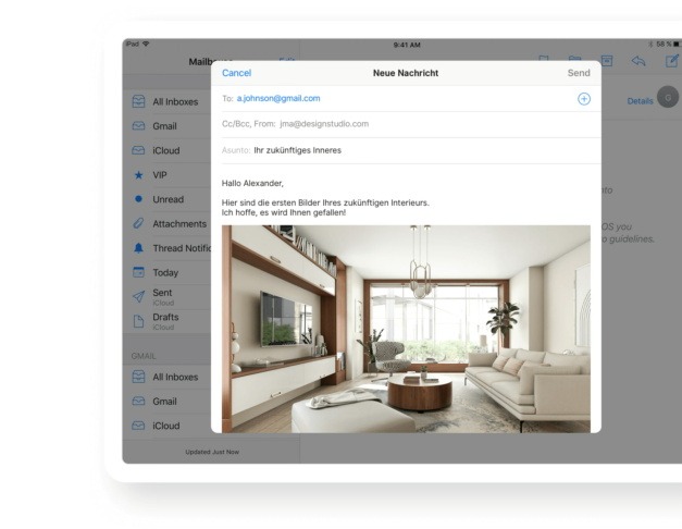 eine Aktie per E-Mail eine realistische Darstellung eines modernen Wohnzimmers gemacht auf HomeByMe