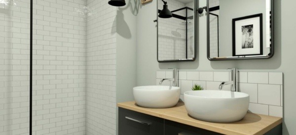 Industrial bathroom with double sink
