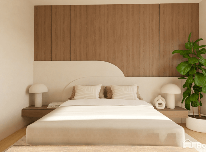 Rendu réaliste d'un chambre de déco minimaliste