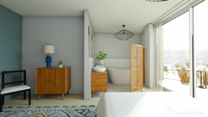 Mid Century modern bathroom in a master bedroom