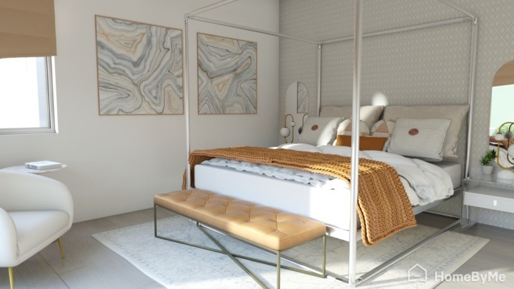 Interior De Un Dormitorio Moderno Con Cama Blanca Y Suelo De