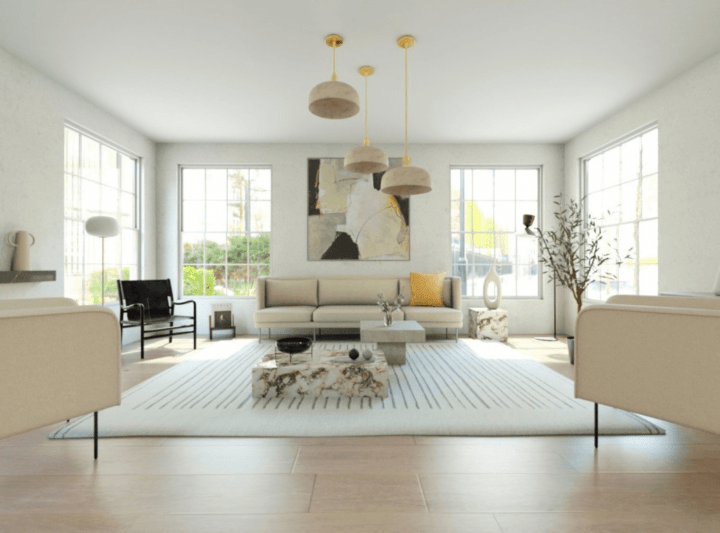 Example of a design of a minimalist living room