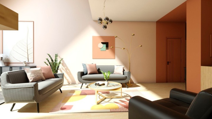 Beautiful pink modern living room