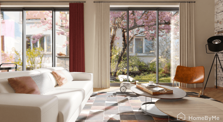 Visuel 3D de salon de style industriel