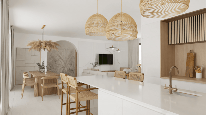 Cuisine tendance de style bohème pour une maison de bord de mere