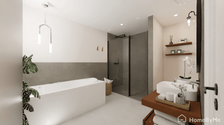 Modern bathroom decor with touches of black and white