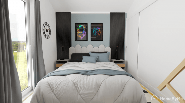 Black and blue bedroom for a teen with a masculine touch