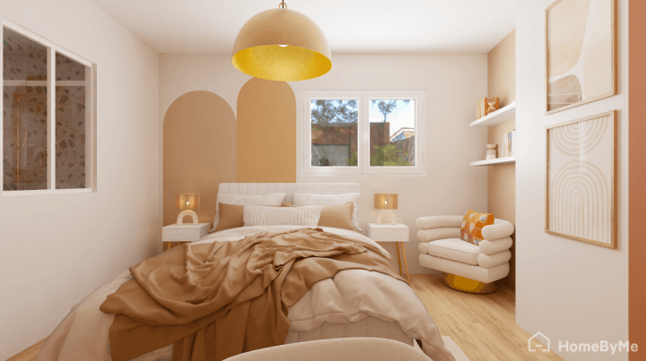 Girly peach fuzz trendy teen bedroom